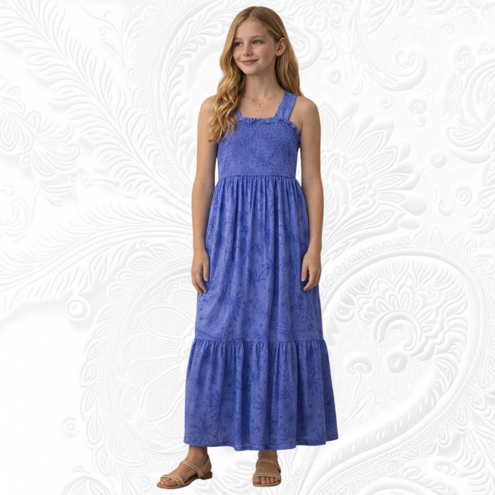 Vince Camuto Blue Tropical Printed Kids Midi Dress